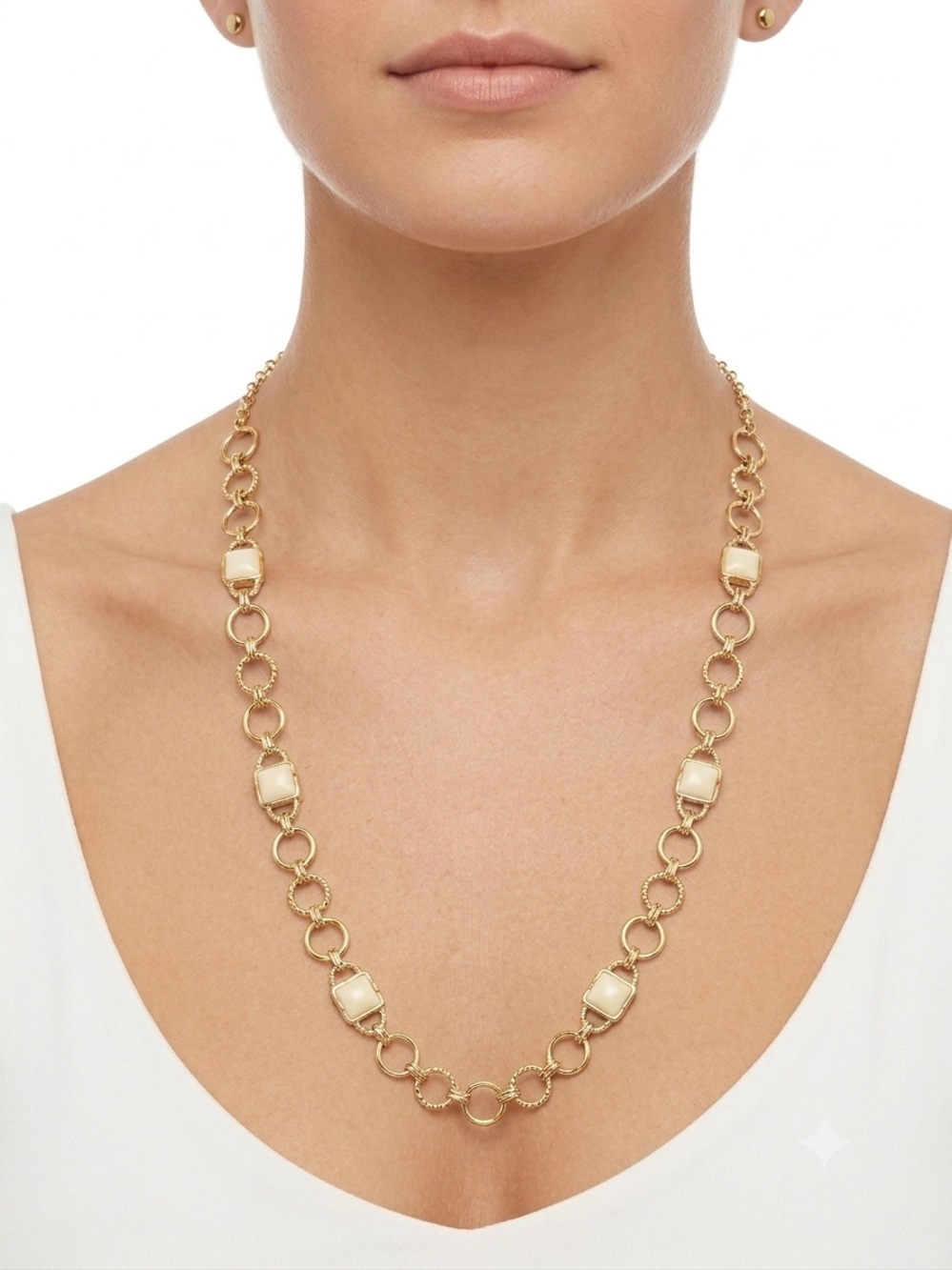 Banana Republic 28”Gold Chain Necklace with Cream Stone Accents